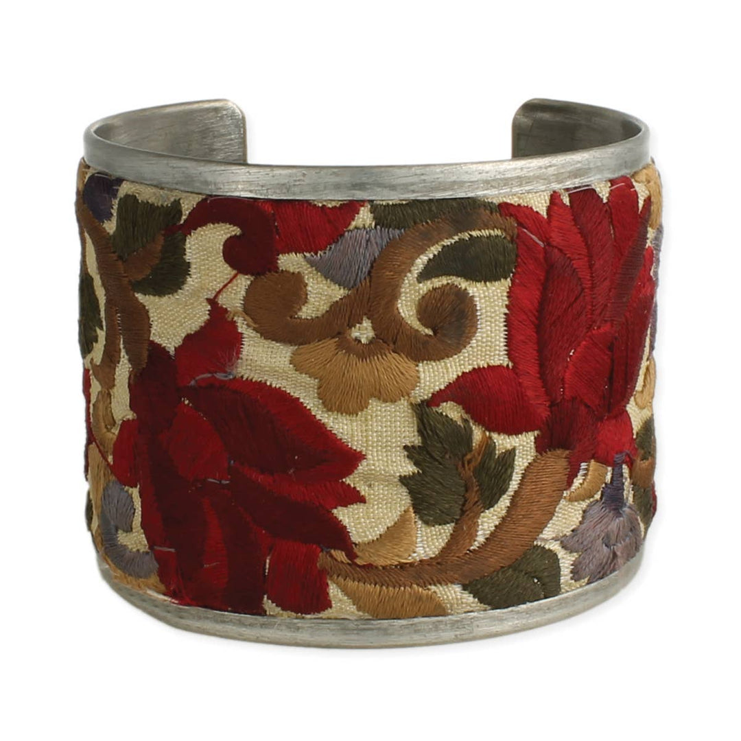 Red Flower Embroidered Elegance Cuff Bracelet