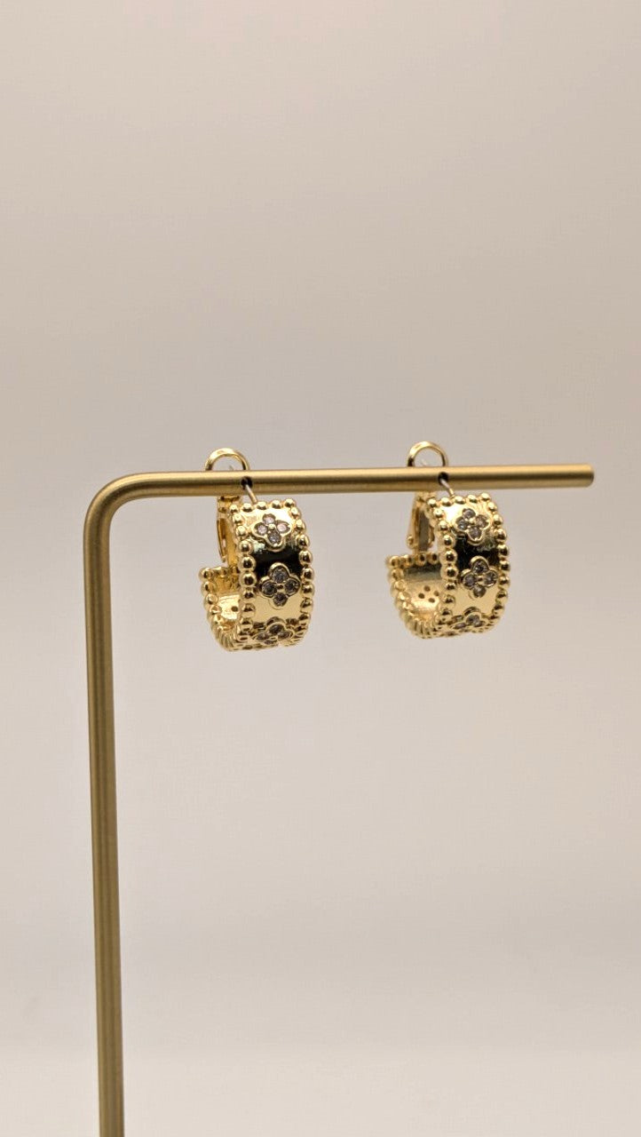 Ismaël 18K Gold Vintage Floral Hoop Earrings - CZ Statement Hoops