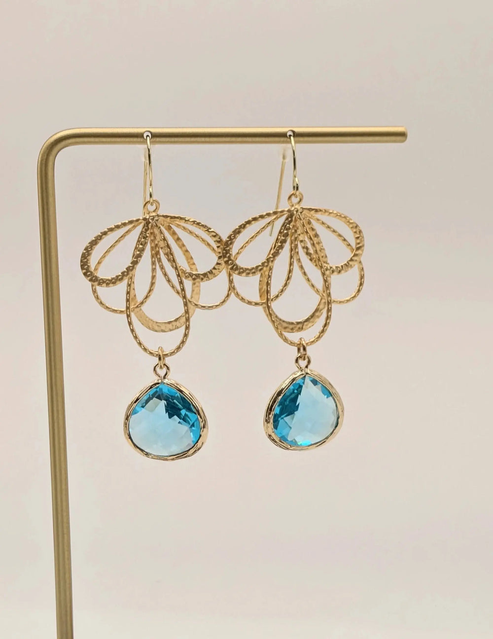 Aquamarine Earrings Gold Feather Laalee Jewelry