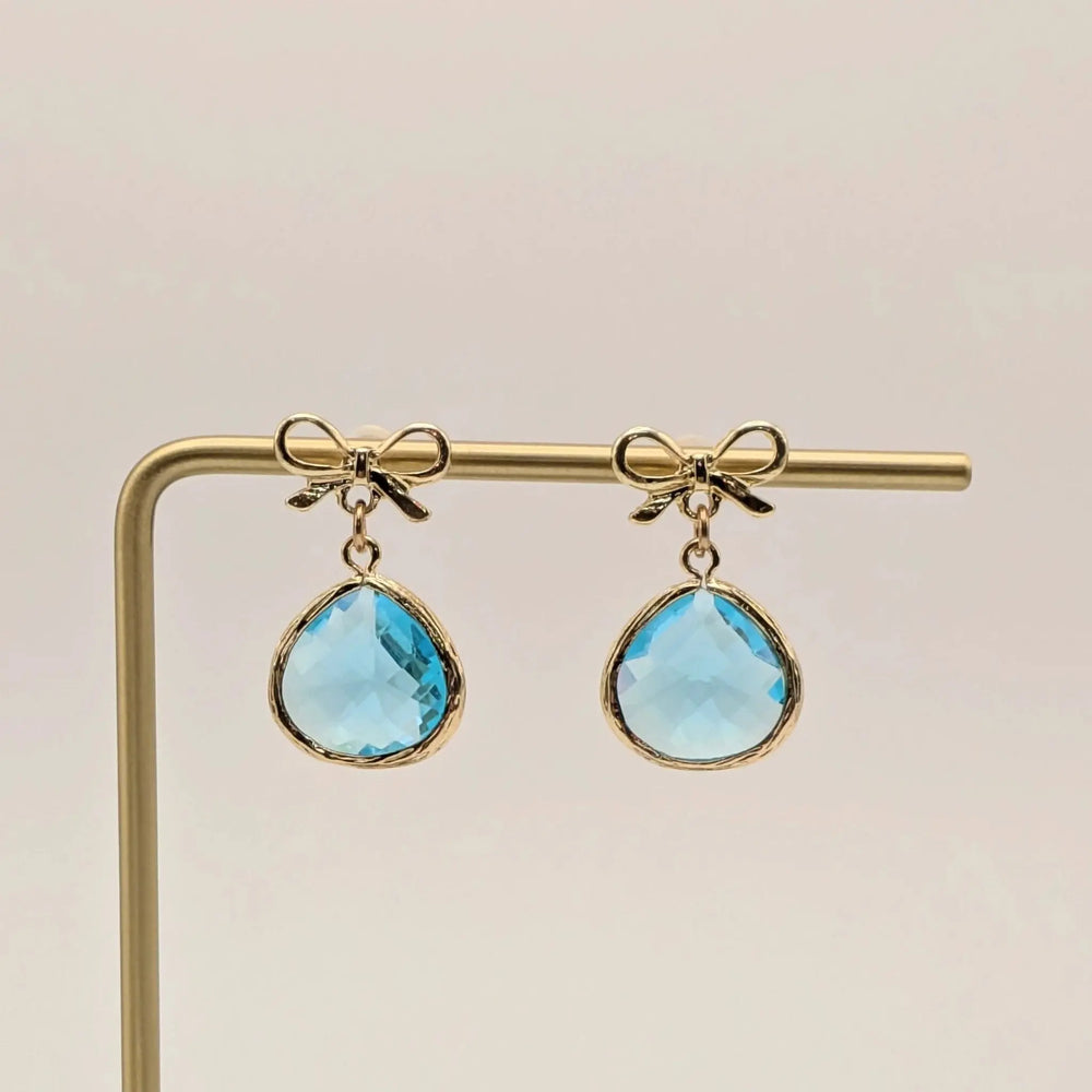 Aquamarine Blue Earrings Gold Bow Laalee Jewelry