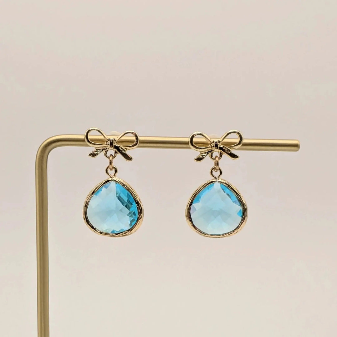 Aquamarine Blue Earrings Gold Bow Laalee Jewelry