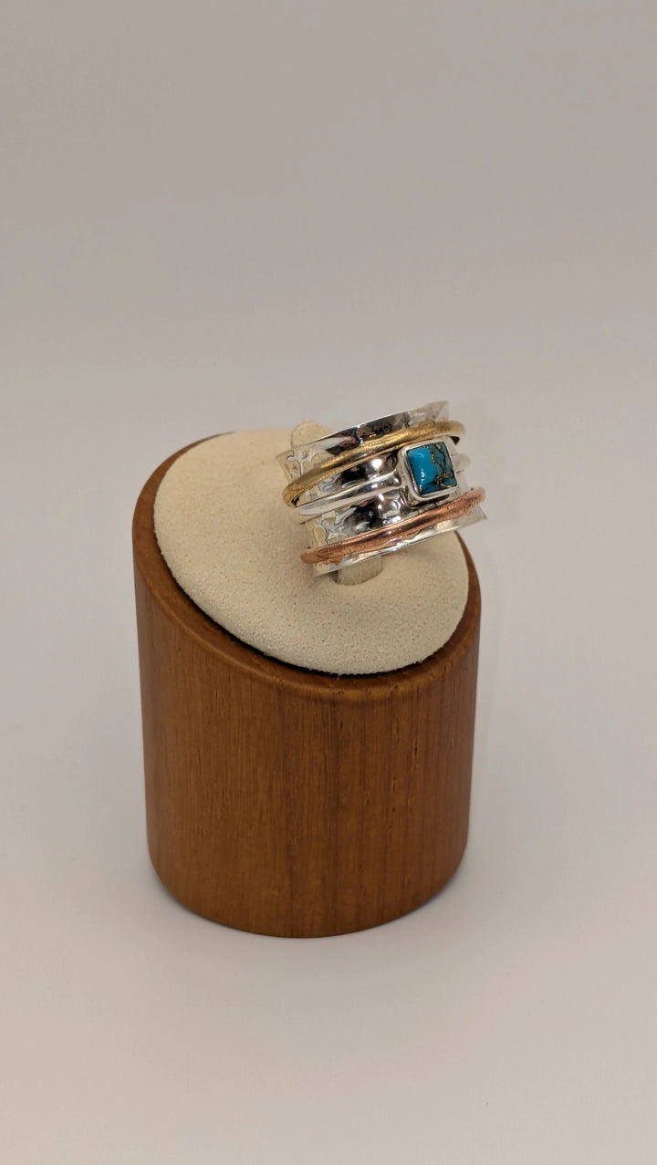 Sterling Silver Turquoise Spinner Ring - Handmade Meditation Ring Baizaar