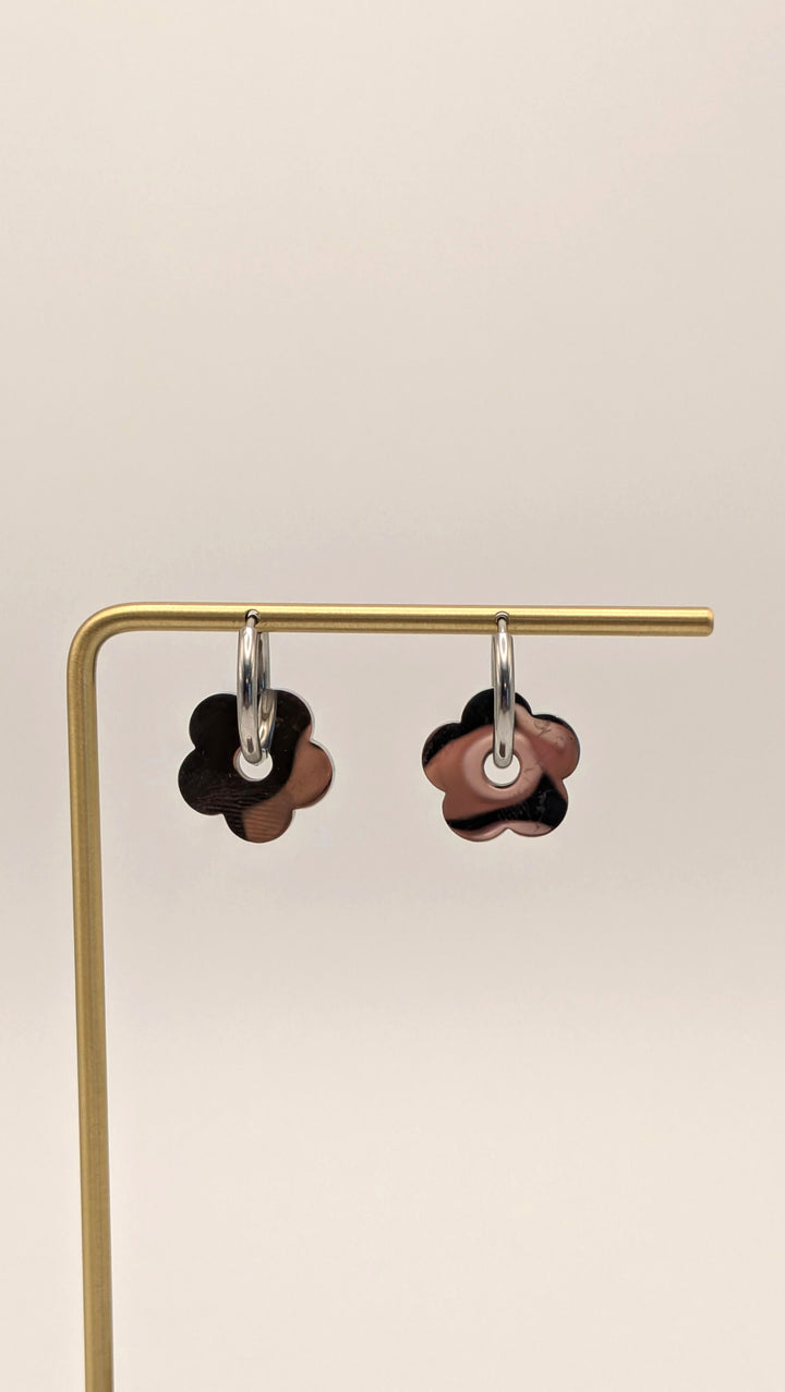 Flower Hoop Earrings - Stainless Steel Gold Floral Hoops