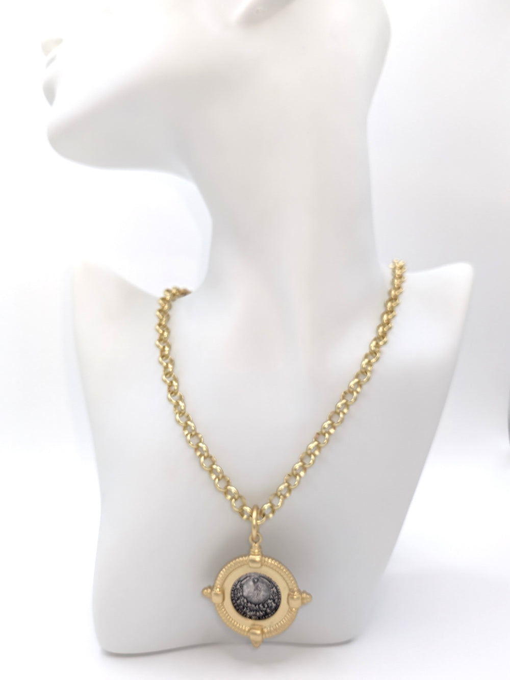 Bee necklace coin jewelry French matte gold boutique VB&CO Designs Handmade Jewelry