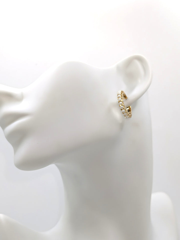 18k Gold Filled 22mm Pearl C-Hoop Earrings GoldFi
