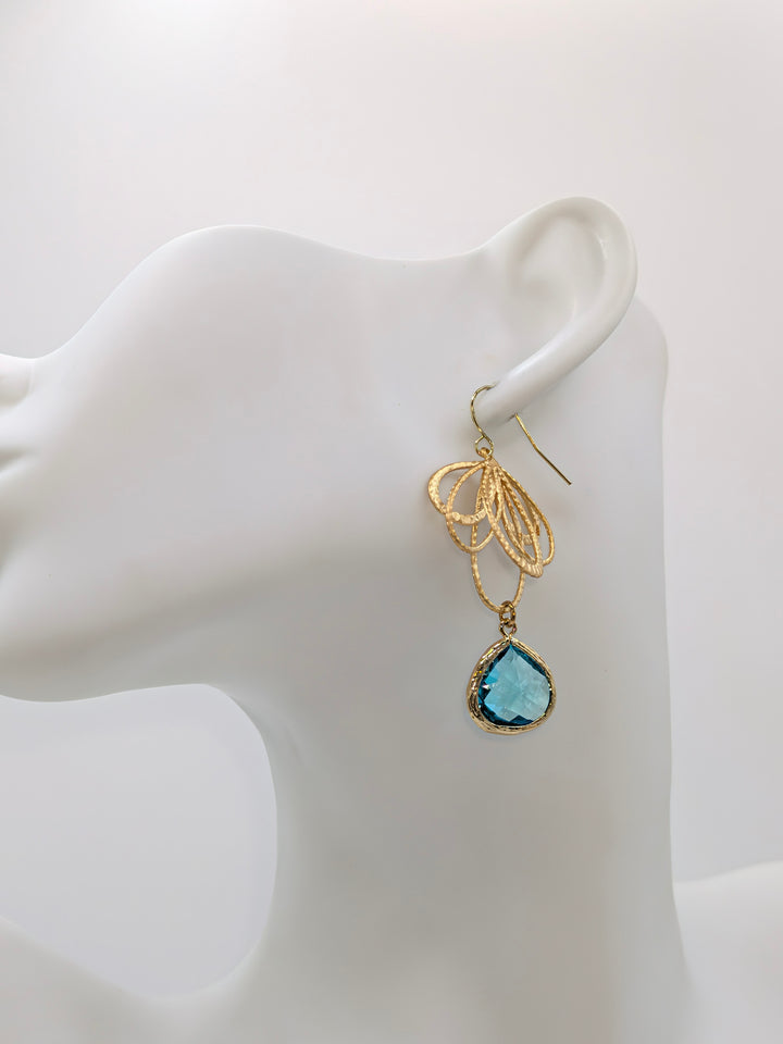 Aquamarine Gold Feather Earrings Laalee Jewelry
