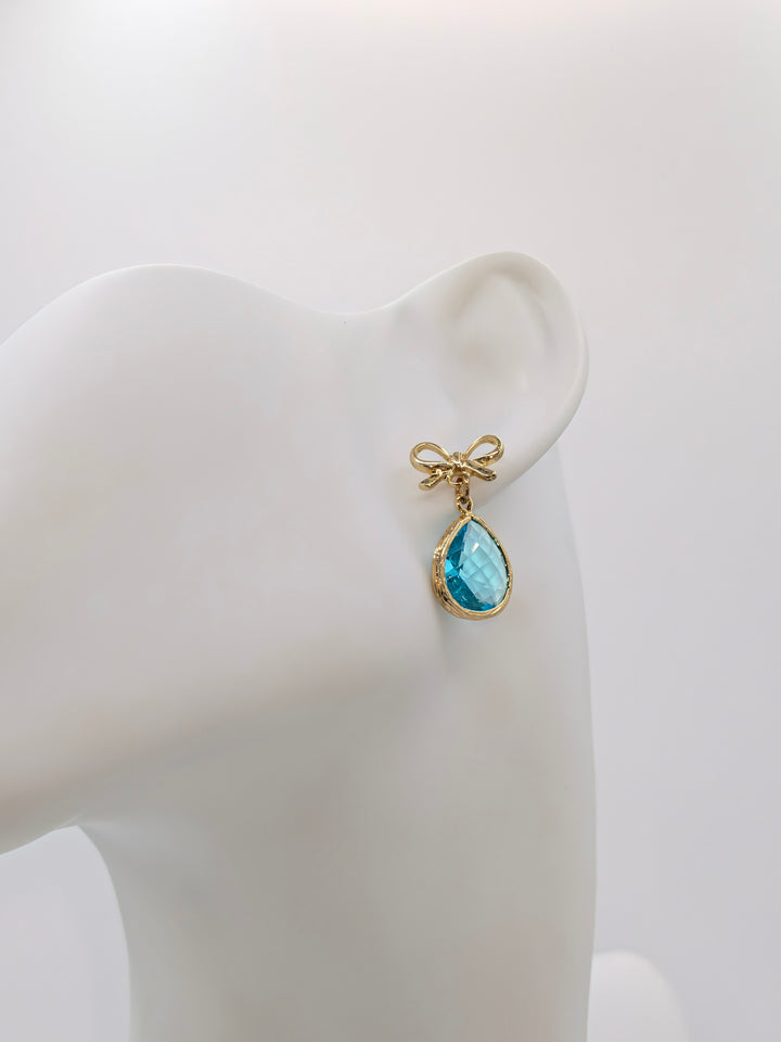 Aquamarine Blue Earrings Gold Bow Laalee Jewelry