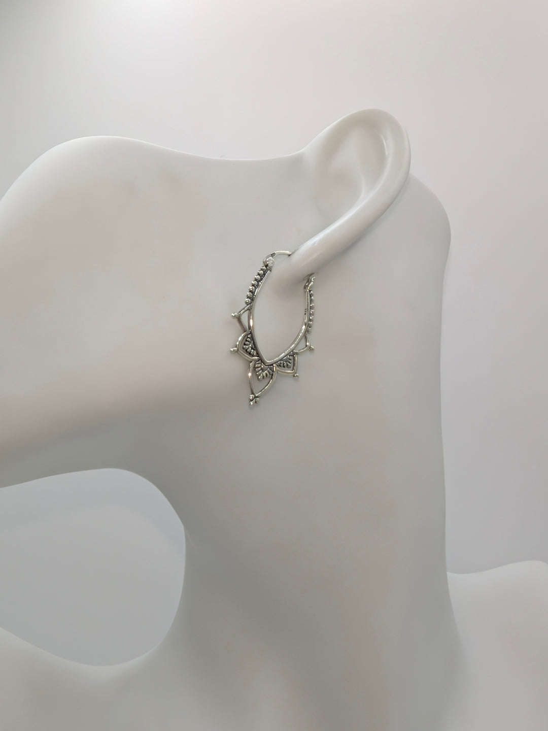 Sterling Silver Lotus Hoop Earrings Baizaar