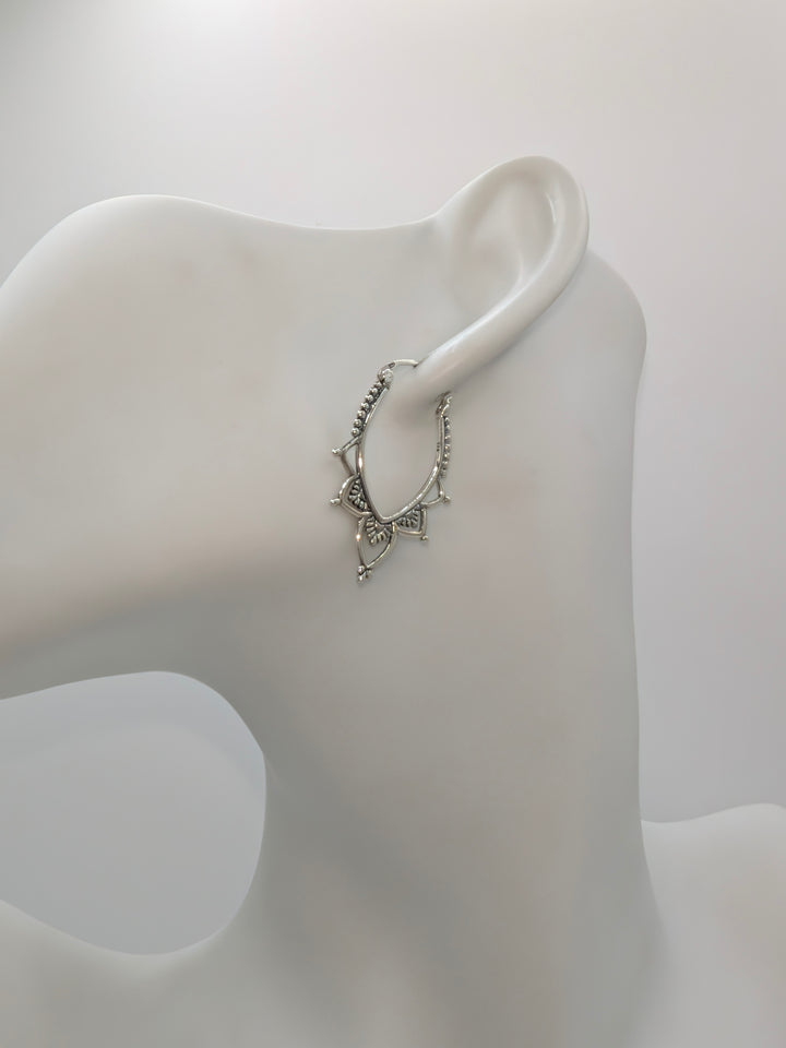 Sterling Silver Lotus Hoop Earrings Baizaar