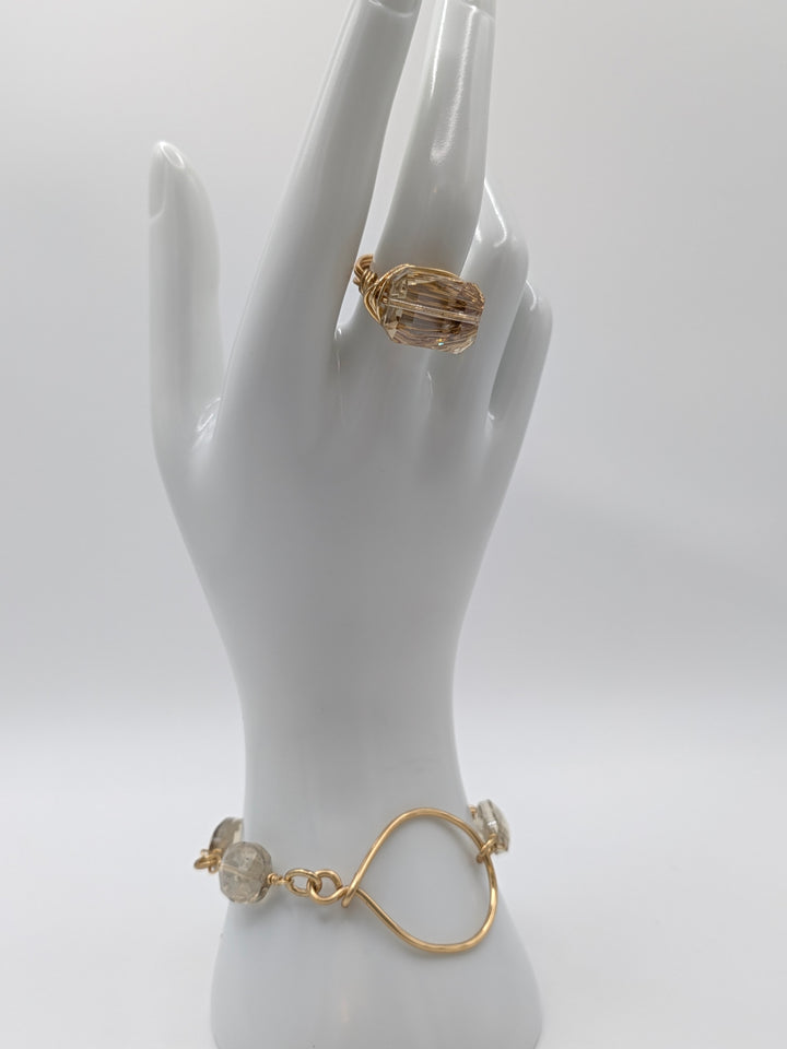 Gold Crystal Bracelet Hammered Hoop Connector Marble Designs Jewelry