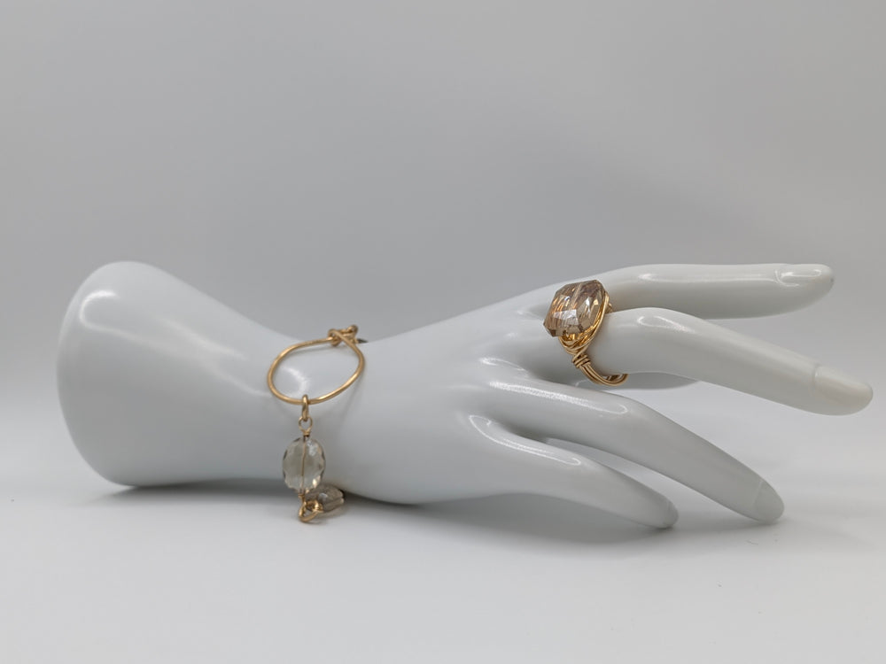 Gold Crystal Bracelet Hammered Hoop Connector Marble Designs Jewelry