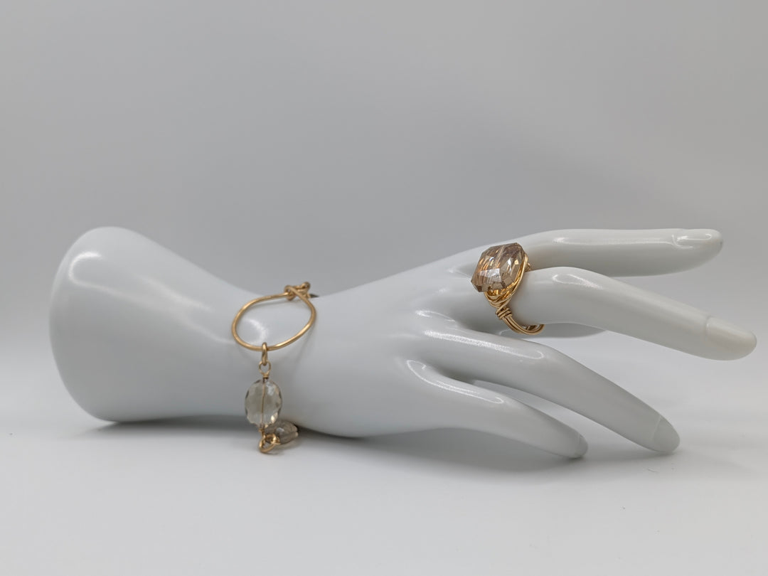 Gold Crystal Bracelet Hammered Hoop Connector Marble Designs Jewelry