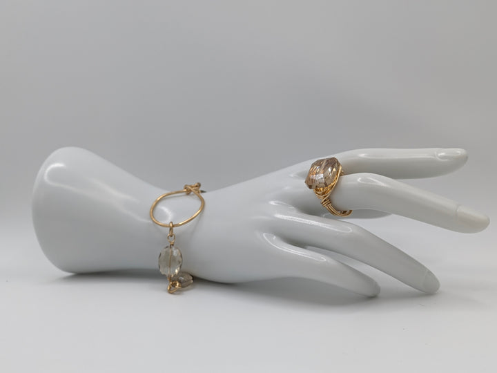 Gold Crystal Bracelet Hammered Hoop Connector Marble Designs Jewelry