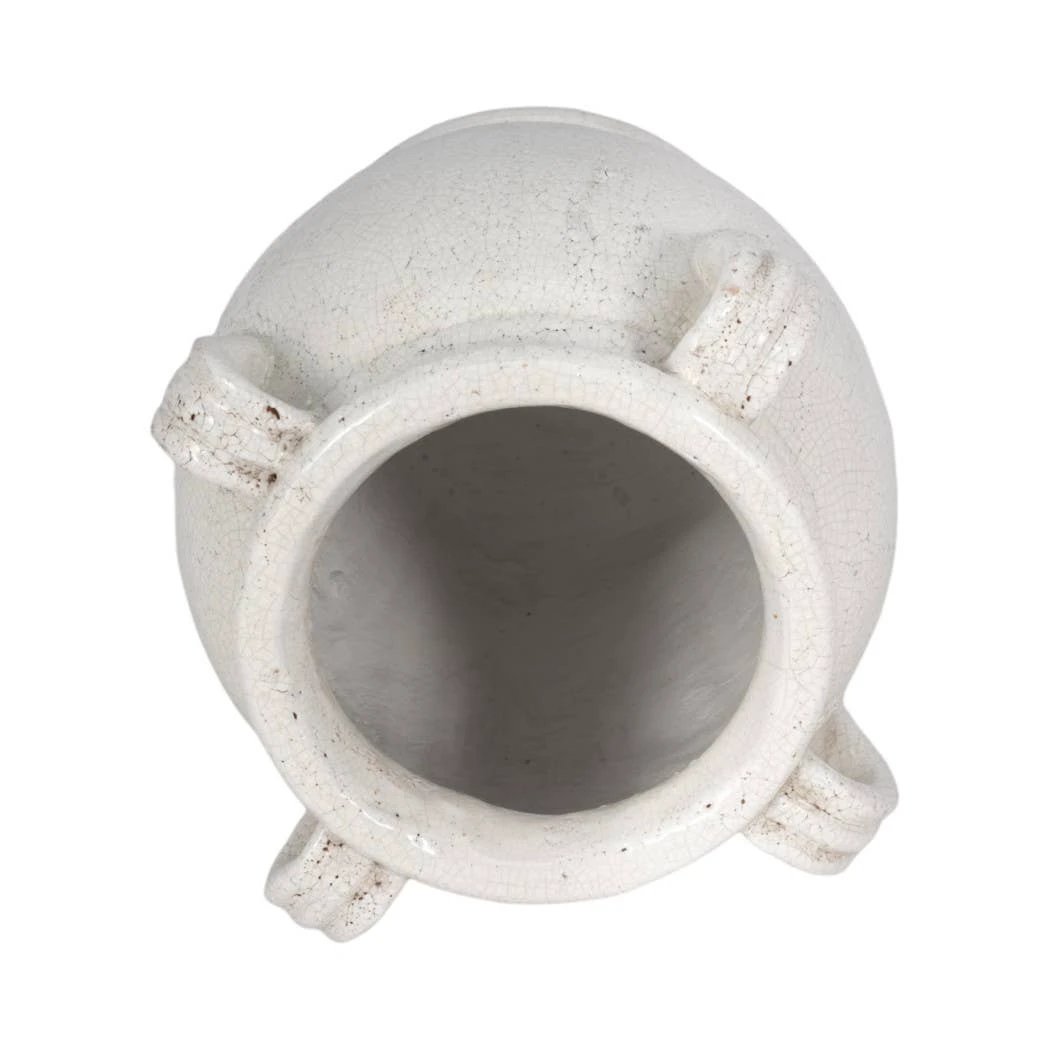 White 9 in. Terracotta Crackle Amphora Vase with Handles Sagebrook Home
