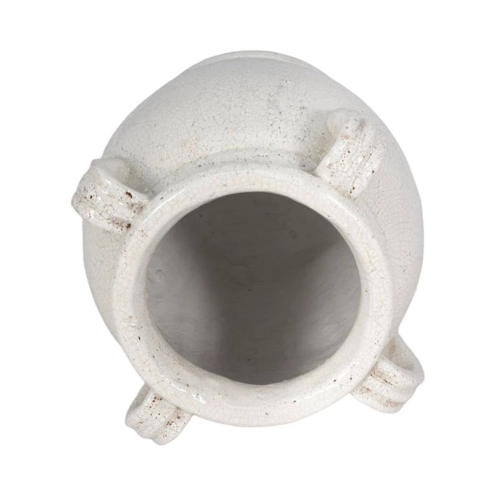 White 9 in. Terracotta Crackle Amphora Vase with Handles Sagebrook Home