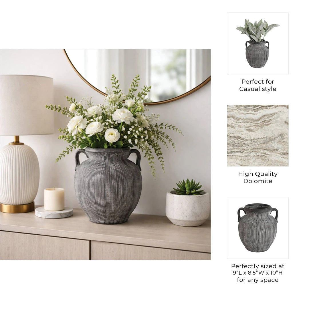 Ceramic Ribbed Texture Weathered Handle Vase - Black, 10 in. Sagebrook Home