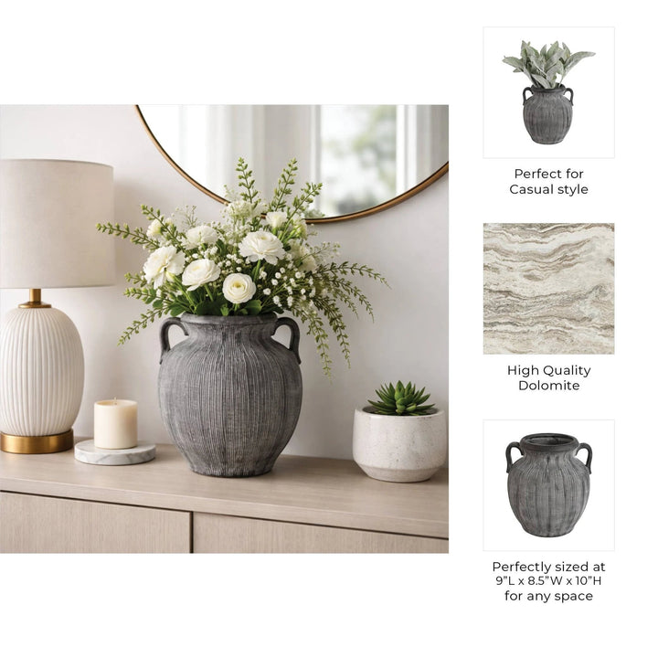 Ceramic Ribbed Texture Weathered Handle Vase - Black, 10 in. Sagebrook Home