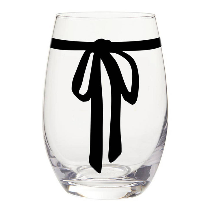 Stemless Wine Glass - Black Bow