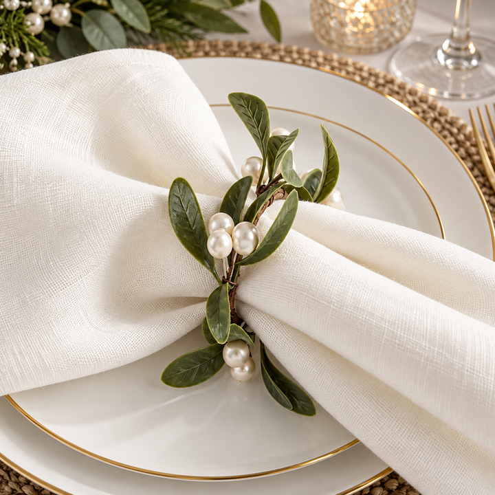 Mistletoe Green Napkin Ring Holder- Set of 4