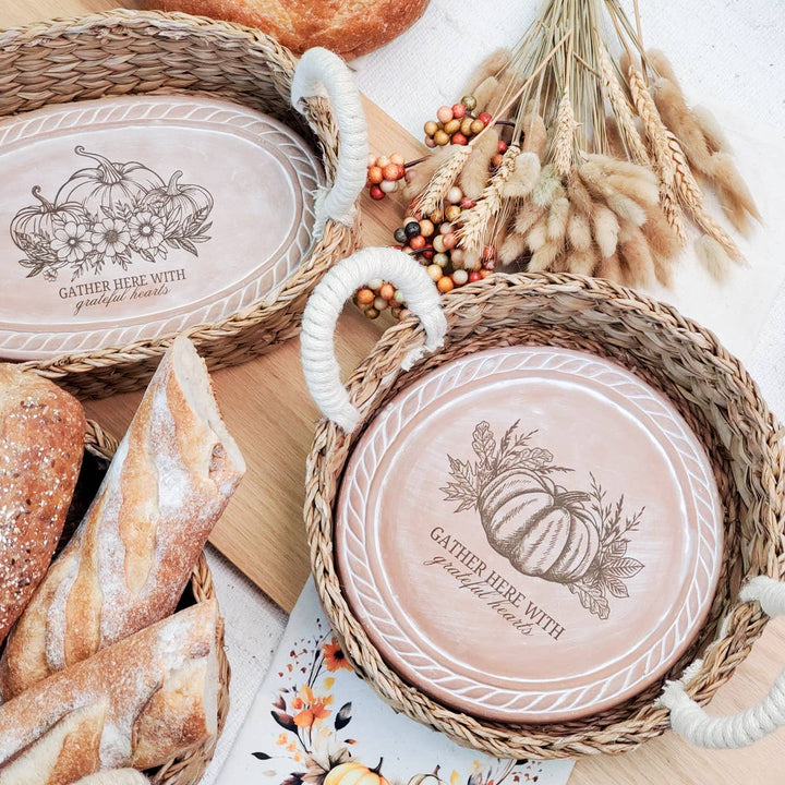 Handmade Bread Warmer & Wicker Basket - Pumpkin Round