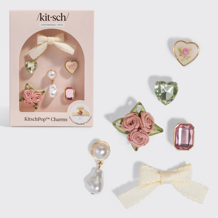 KitschPop Charms 6pc Set in Vintage Pink by KITSCH, pastel charms and gems