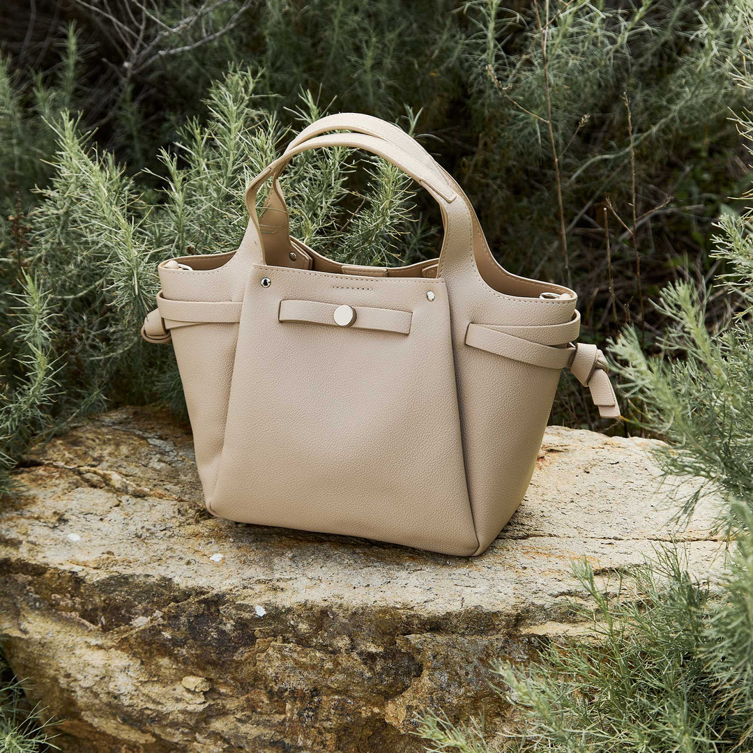 Avril Caramel Recycled Vegan Leather Top Handle Bag Melie Bianco