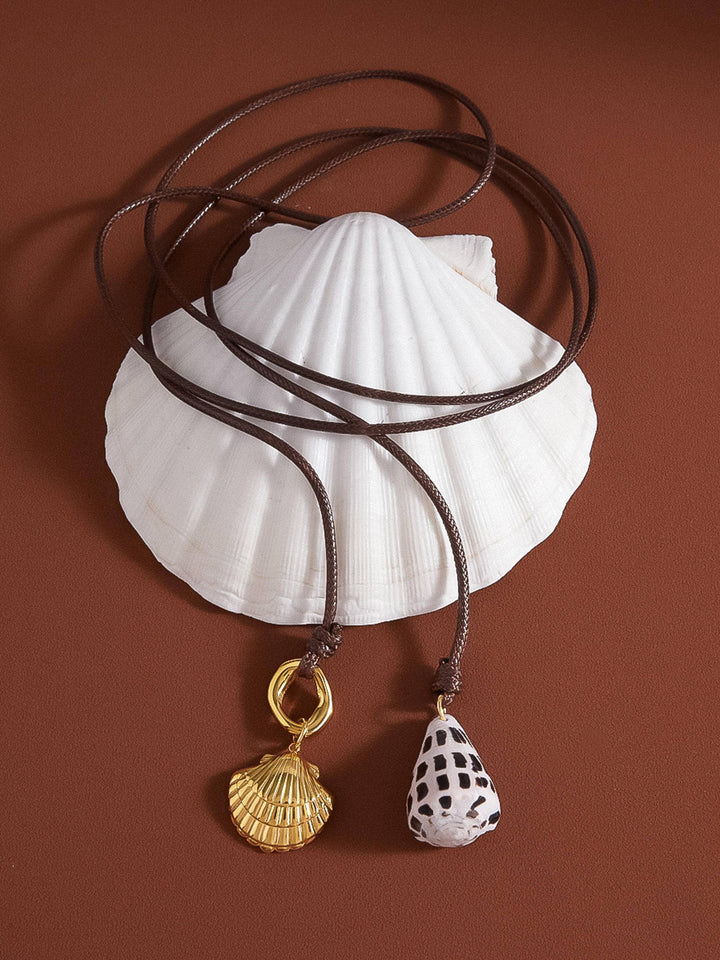 Chia 18K Gold Non-Tarnish Shell Charm Cord Necklace