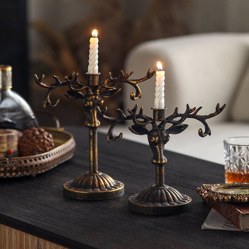 Antique Deer Antler Candle Holder
