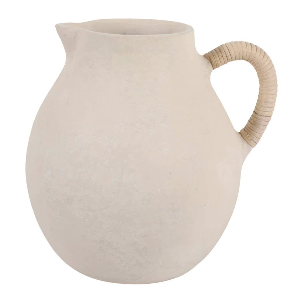 Vase - Ivory Pottery Paper Mache with Rattan Handle, 12 in Sagebrook Home