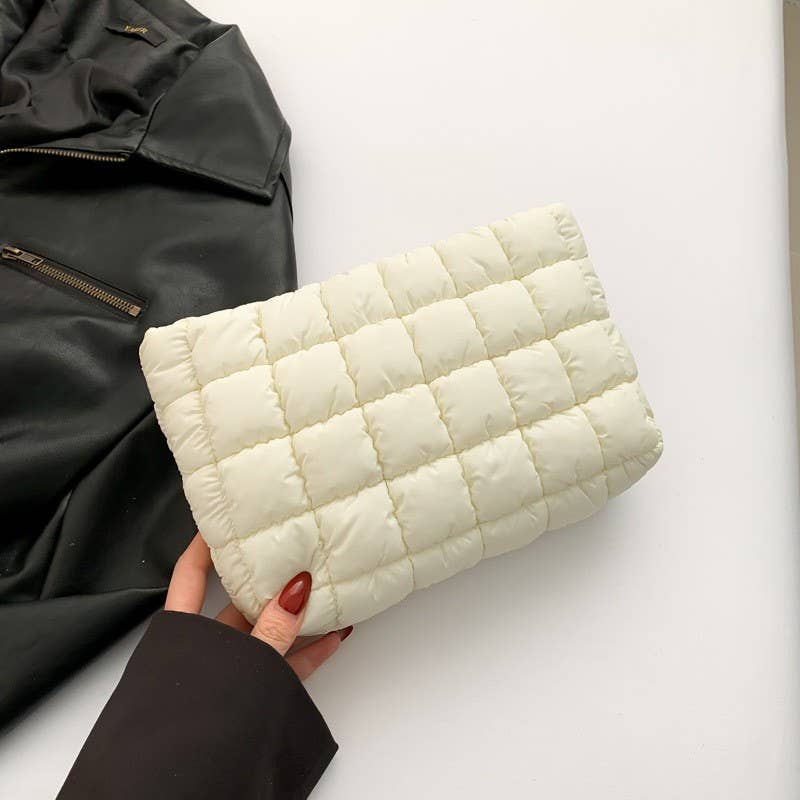 QUILTED PUFFY COSMETIC MAKEUP POUCH