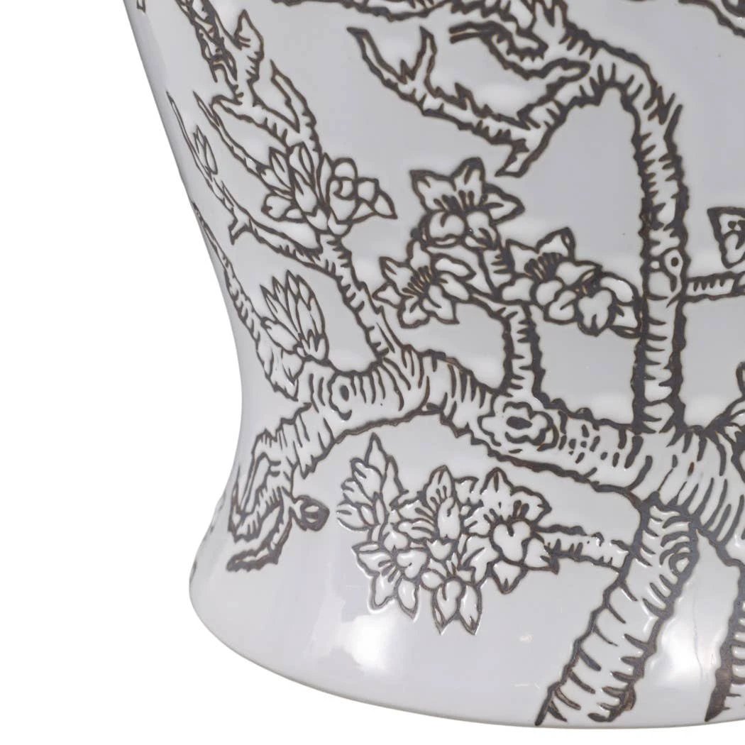 Temple Jar - White/Brown Ceramic Cherry Blossom, 15 in. Sagebrook Home
