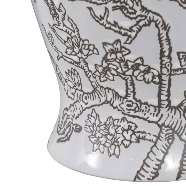 Temple Jar - White/Brown Ceramic Cherry Blossom, 15 in. Sagebrook Home