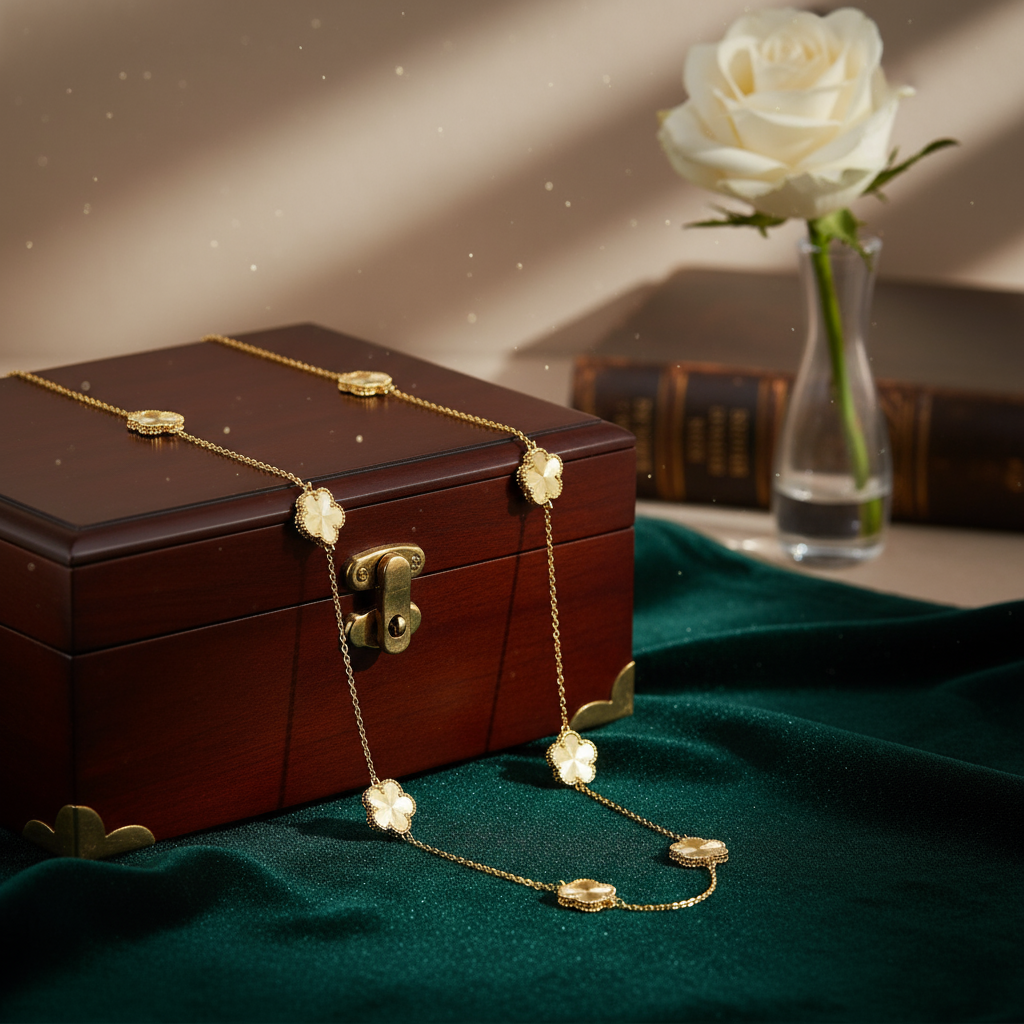 Adeline Clover Necklace with classy backdrop