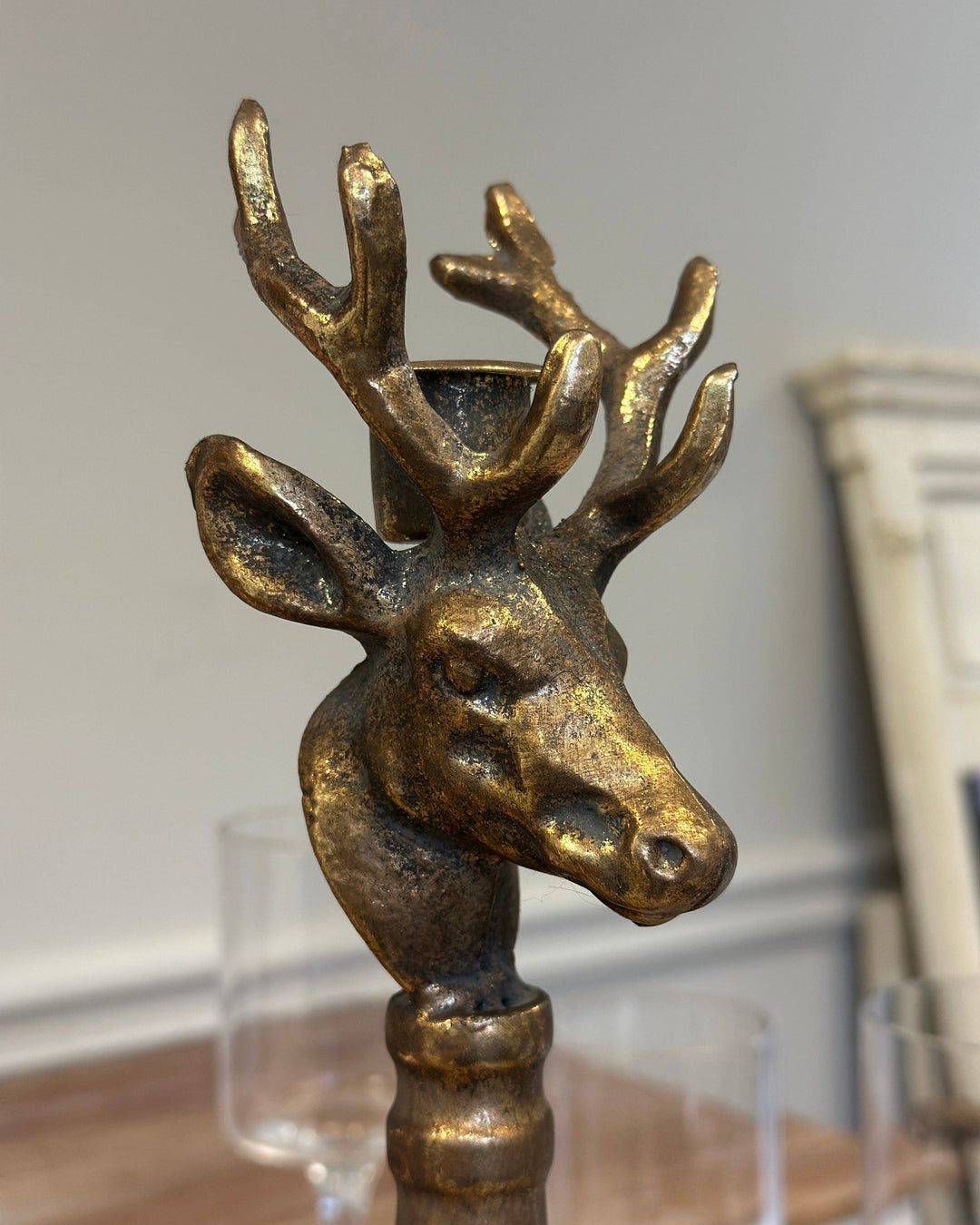 Antique Brass Deer Head Candle Holder