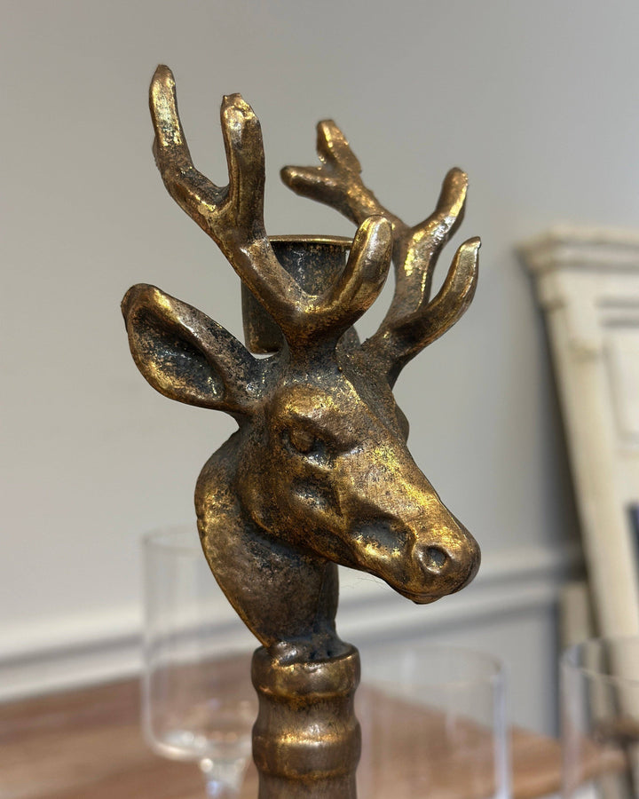 Antique Brass Deer Head Candle Holder