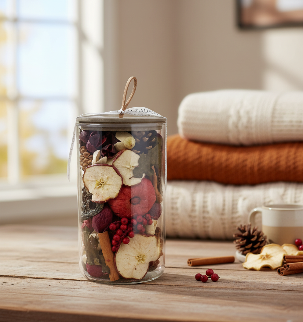 Apple Cider Cinnamon Potpourri Jar with new backdrop