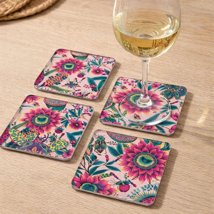 Spring Floral Glass Coaster Set of 4 by The Tray girl &amp; more with pink and teal botanical print