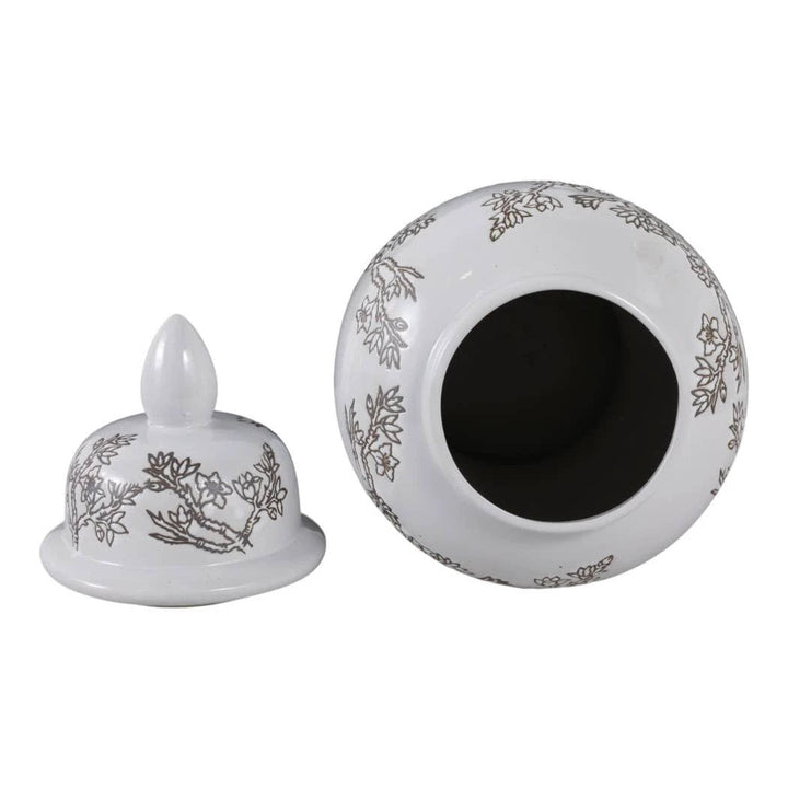 Temple Jar - White/Brown Ceramic Cherry Blossom, 15 in. Sagebrook Home