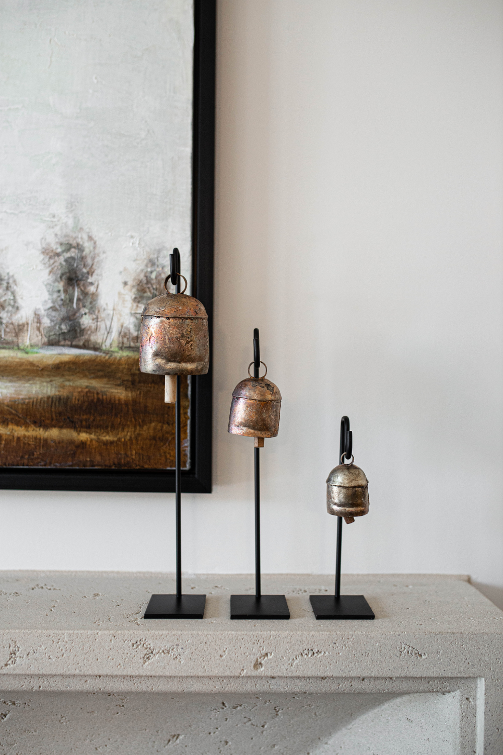 Vintage Inspired Iron Bell Stands Shelf Styling
