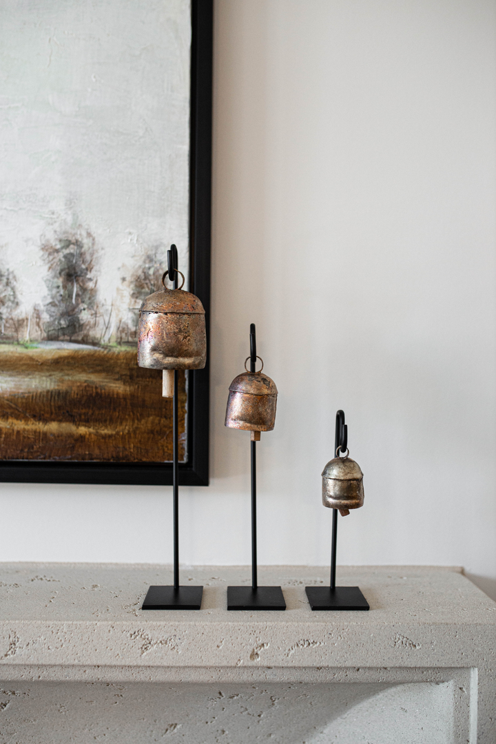 Vintage Inspired Iron Bell Stands Shelf Styling