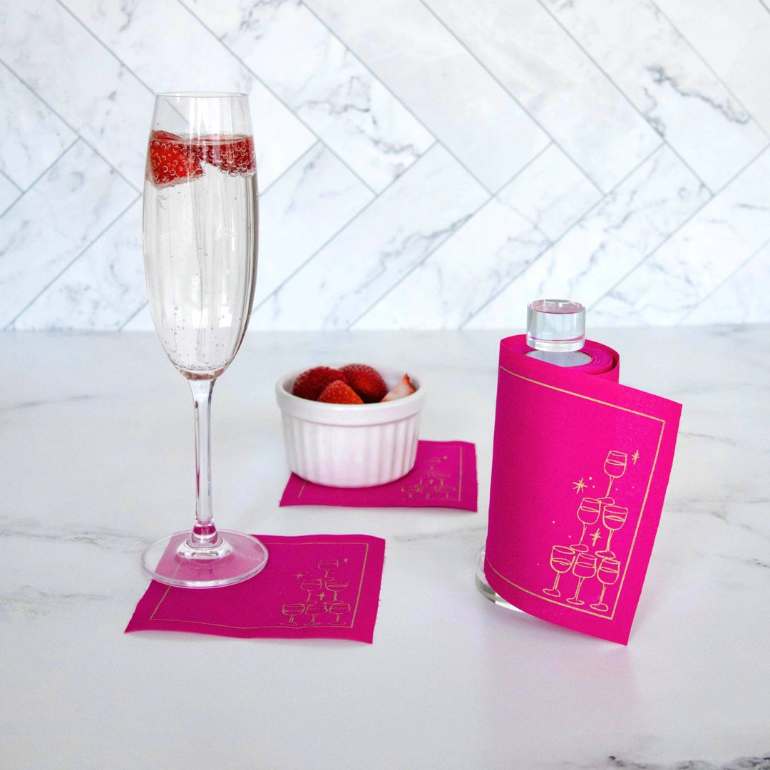 Cotton Cocktail Napkin Roll: Blush Bubbles (Vibrant Pink) Toasting With Tara