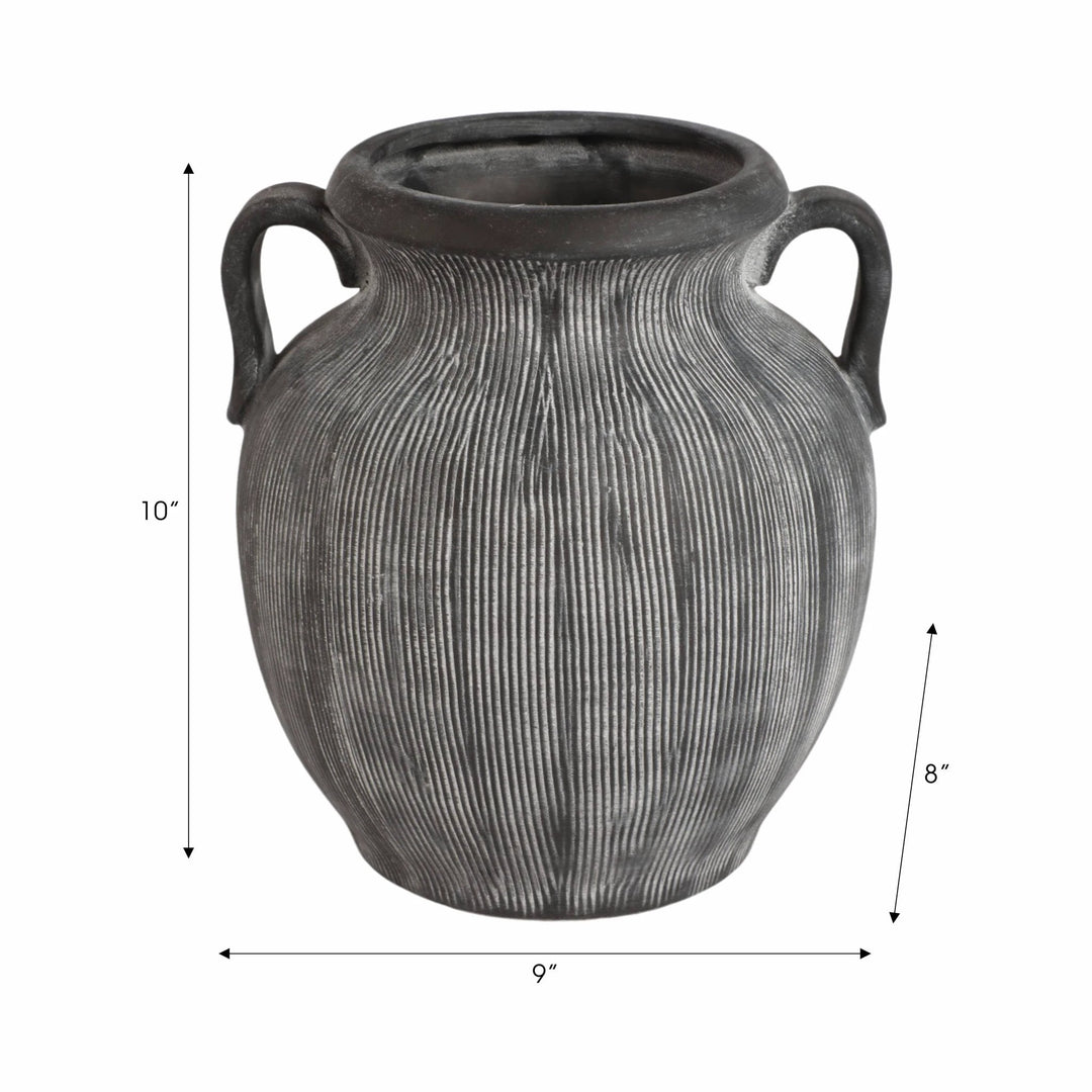 Ceramic Ribbed Texture Weathered Handle Vase - Black, 10 in. Sagebrook Home