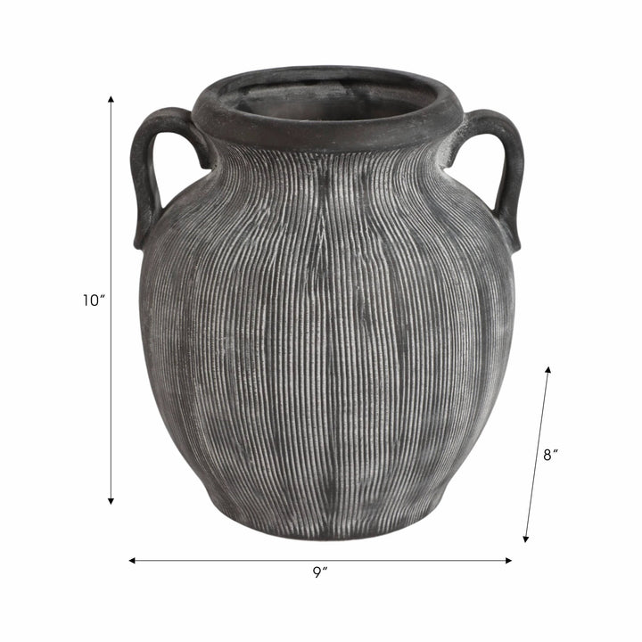 Ceramic Ribbed Texture Weathered Handle Vase - Black, 10 in. Sagebrook Home