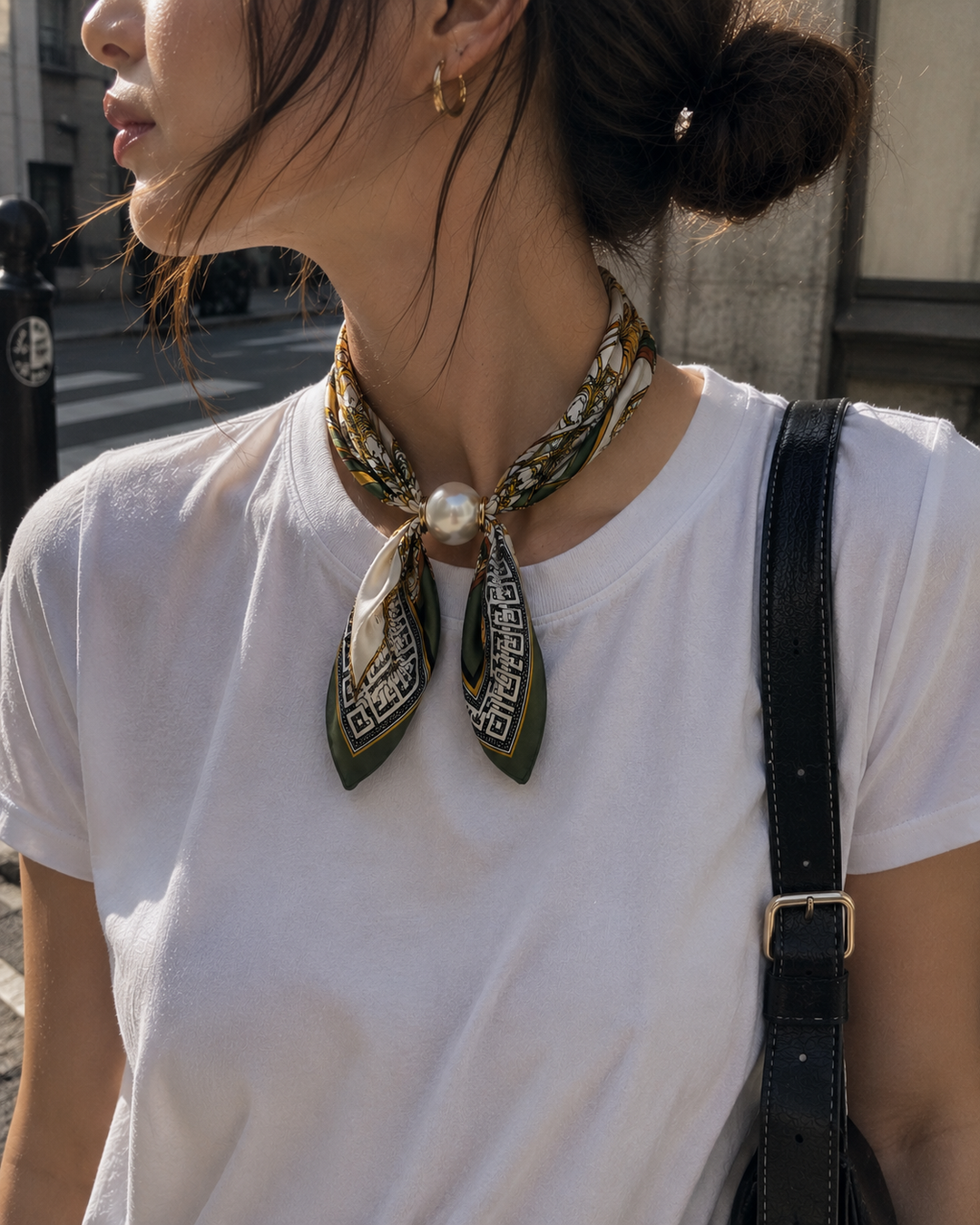 Pearl Accent Scarf Bow Necklace