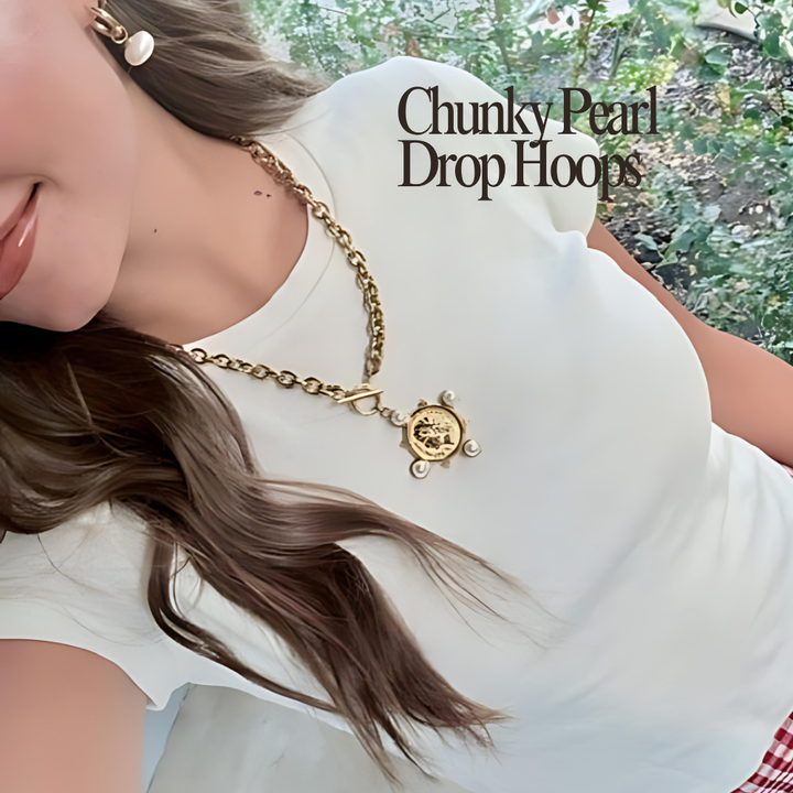 Coin &amp; Pearl Medallion Necklace - Stainless Steel
