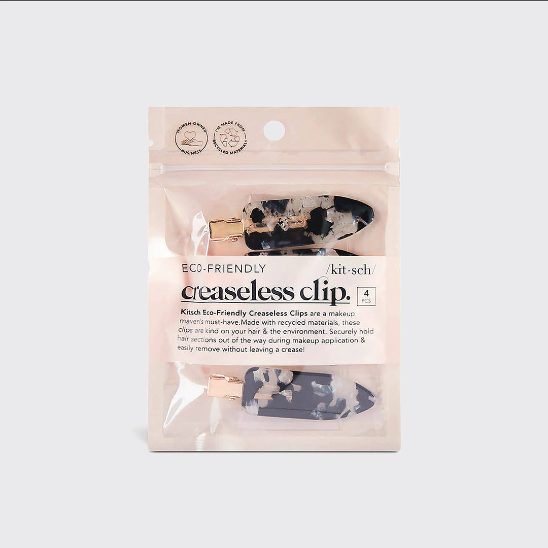Kitsch Eco-Friendly creaseless clips 4pc set in black terrazzo with gold-tone hardware