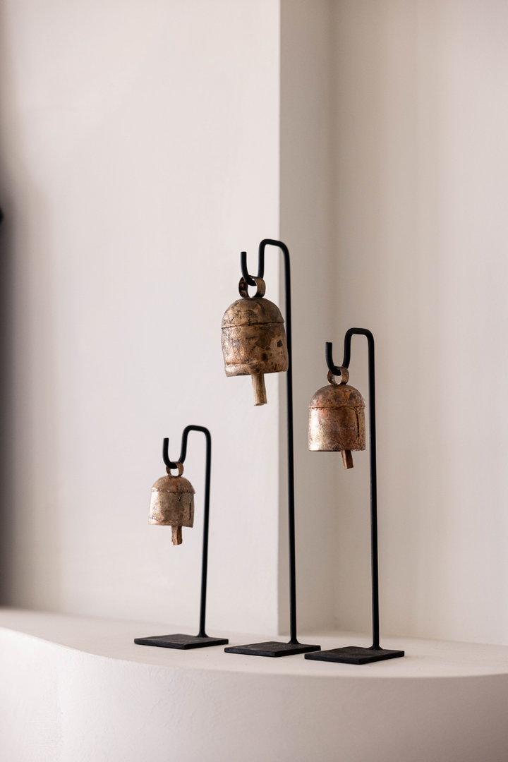 Vintage Inspired Iron Bell Stands Shelf Styling