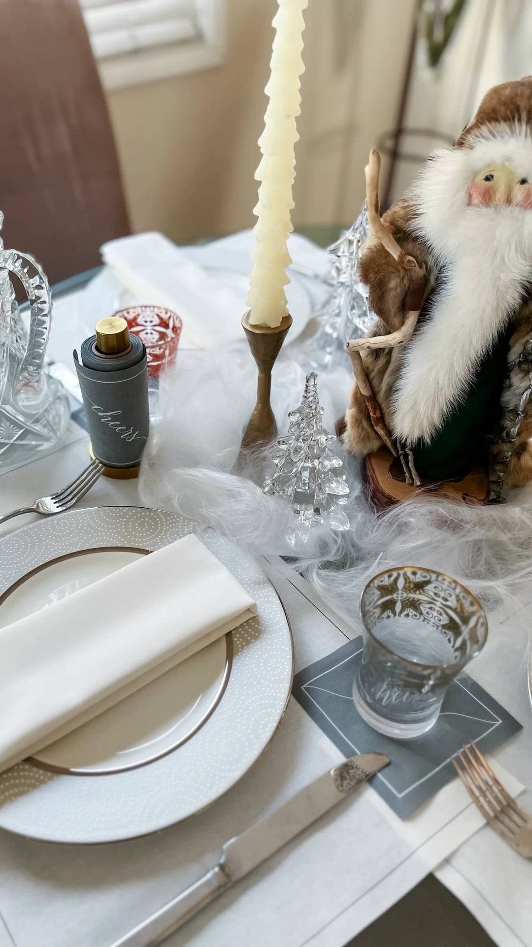 Cotton Cocktail Napkin Roll - Silver Fox White "Cheers" Entertaining Essentials Toasting With Tara