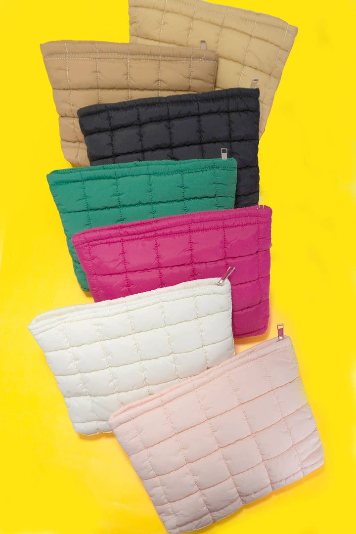 QUILTED PUFFY COSMETIC MAKEUP POUCH