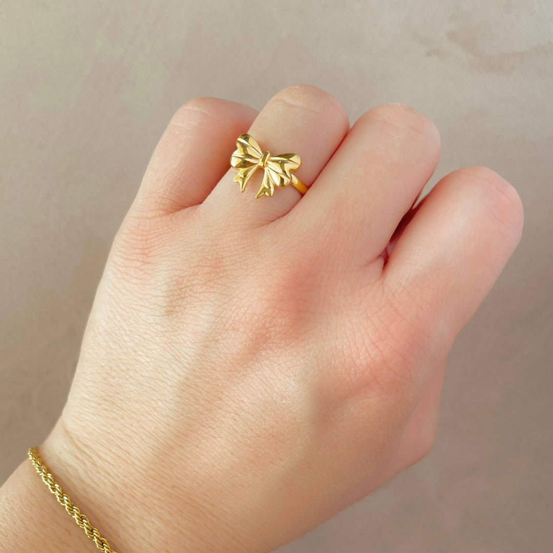 Thin Bow Ring - Stainless Steel Gold Bow Tie Ring